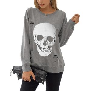 imageBlooming Jelly Womens Halloween Sweatshirts Skull Graphic T Shirts Long Sleeve Pullover Tops Gothic Fall Clothes 2024Grey