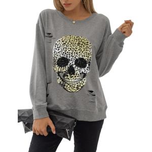 imageBlooming Jelly Womens Halloween Sweatshirts Skull Graphic T Shirts Long Sleeve Pullover Tops Gothic Fall Clothes 2024Greyleopard Skull