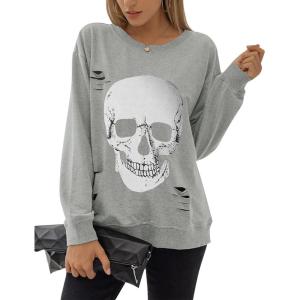 imageBlooming Jelly Womens Halloween Sweatshirts Skull Graphic T Shirts Long Sleeve Pullover Tops Gothic Fall Clothes 2024Lightgray Skull