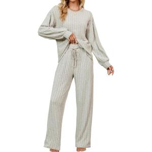 imageBlooming Jelly Womens Lounge Set Cute Long Sleeve Pajama Sets Casual 2 Piece Pj Outfit Fall Sleepwear PocketsApricot