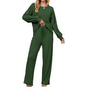 imageBlooming Jelly Womens Lounge Set Cute Long Sleeve Pajama Sets Casual 2 Piece Pj Outfit Fall Sleepwear PocketsGreen