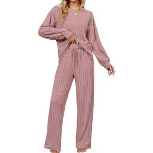 imageBlooming Jelly Womens Lounge Set Cute Long Sleeve Pajama Sets Casual 2 Piece Pj Outfit Fall Sleepwear PocketsPink