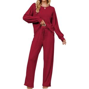 imageBlooming Jelly Womens Lounge Set Cute Long Sleeve Pajama Sets Casual 2 Piece Pj Outfit Fall Sleepwear PocketsRed