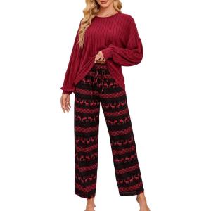 imageBlooming Jelly Womens Lounge Set Cute Long Sleeve Pajama Sets Casual 2 Piece Pj Outfit Fall Sleepwear PocketsRed Reindeer