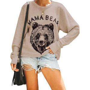 imageBlooming Jelly Womens Mama Sweatshirt Crewneck Loose Fit Soft Cute Long Sleeve Tops Ladies Graphic Casual Fall Mom ShirtsKhaki