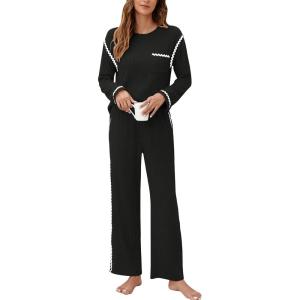 imageBlooming Jelly Womens Pajama Sets Long Sleeve 2 Piece Lounge Sets Soft Knit Pjs Cozy Sleepwear with PocketsBlack