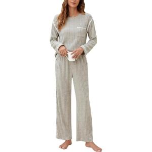 imageBlooming Jelly Womens Pajama Sets Long Sleeve 2 Piece Lounge Sets Soft Knit Pjs Cozy Sleepwear with PocketsLight Khaki