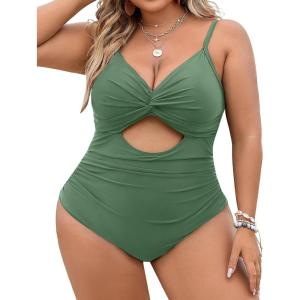 imageBlooming Jelly Womens Plus Size Bathing Suit Tummy Control One Piece Swimsuit Twist Front Ruched SwimwearArmy Green