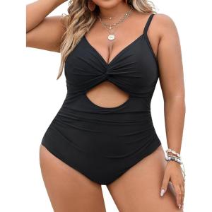 imageBlooming Jelly Womens Plus Size Bathing Suit Tummy Control One Piece Swimsuit Twist Front Ruched SwimwearBlack