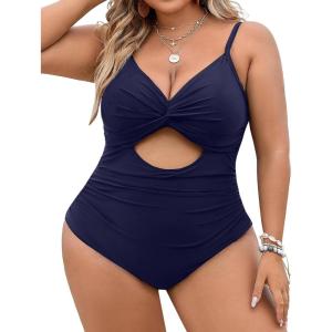 imageBlooming Jelly Womens Plus Size Bathing Suit Tummy Control One Piece Swimsuit Twist Front Ruched SwimwearDark Blue