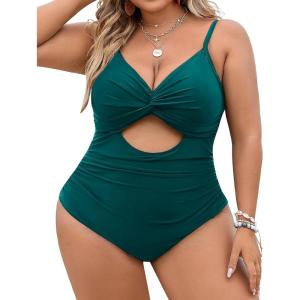 imageBlooming Jelly Womens Plus Size Bathing Suit Tummy Control One Piece Swimsuit Twist Front Ruched SwimwearDark Cyan