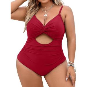 imageBlooming Jelly Womens Plus Size Bathing Suit Tummy Control One Piece Swimsuit Twist Front Ruched SwimwearRed