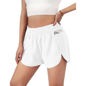 imageBlooming Jelly Womens QuickDry Running Shorts Sport Layer Elastic Waist Active Workout Shorts with Pockets 175quot Small White