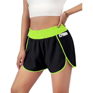 imageBlooming Jelly Womens QuickDry Running Shorts Workout Sport Layer Active Shorts with Pockets 175quotBlack Neongreen