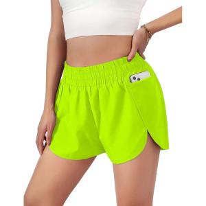 imageBlooming Jelly Womens QuickDry Running Shorts Workout Sport Layer Active Shorts with Pockets 175quotNeon Green