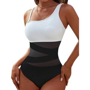 imageBlooming Jelly Womens Sexy One Piece Bathing Suits One Shoulder Swimsuits Slimming Mesh SwimwearBlack and White