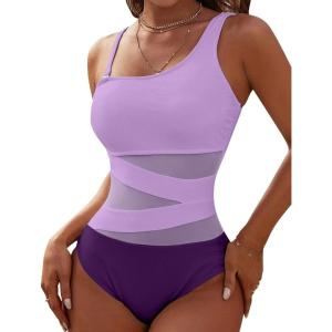 imageBlooming Jelly Womens Sexy One Piece Bathing Suits One Shoulder Swimsuits Slimming Mesh SwimwearLight Purple