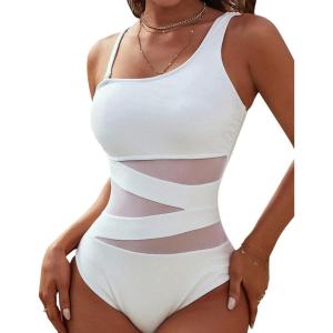 imageBlooming Jelly Womens Sexy One Piece Bathing Suits One Shoulder Swimsuits Slimming Mesh SwimwearWhite