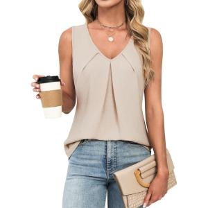 imageBlooming Jelly Womens Summer Pleated Front Tank Tops Work Dressy Casual Blouses Sleeveless Trendy Shirts 2025Beige
