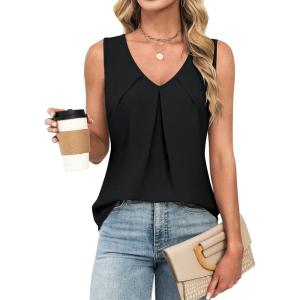 imageBlooming Jelly Womens Summer Pleated Front Tank Tops Work Dressy Casual Blouses Sleeveless Trendy Shirts 2025Black