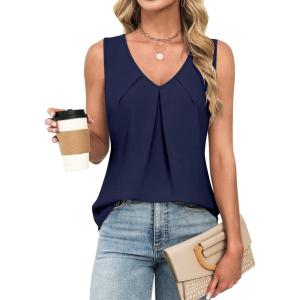 imageBlooming Jelly Womens Summer Pleated Front Tank Tops Work Dressy Casual Blouses Sleeveless Trendy Shirts 2025Navy Blue