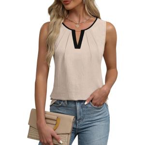 imageBlooming Jelly Womens Summer Tank Top Sleeveless Business Casual Outfits 2025 Basic Loose Dressy Work ShirtBeige Black