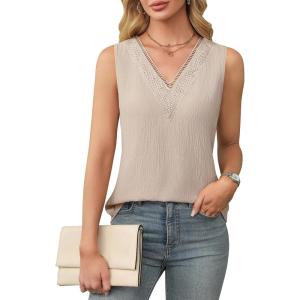 imageBlooming Jelly Womens Summer Tank Tops Trendy Sleeveless Business Casual Outfits Dressy Loose Basic Work ShirtsBeige