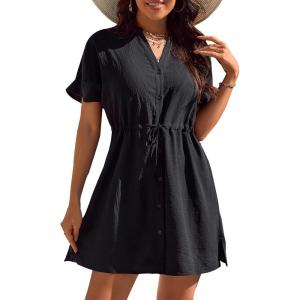 imageBlooming Jelly Womens Swimsuit Cover Ups Button Down Bathing Suit Coverups Bikini Beach Dress for SwimwearBlack