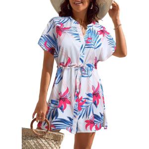 imageBlooming Jelly Womens Swimsuit Cover Ups Button Down Bathing Suit Coverups Bikini Beach Dress for SwimwearPink Tropical