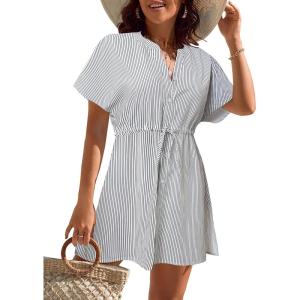 imageBlooming Jelly Womens Swimsuit Cover Ups Button Down Bathing Suit Coverups Bikini Beach Dress for SwimwearWhite Stripes