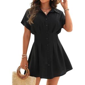 imageBlooming Jelly Womens Swimsuit Coverup Beach Bathing Suit Cover Up Button Down Shirt Dresses Pleated Bikini SwimwearBlack