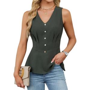 imageBlooming Jelly Womens Tank Top Summer Outfits Sleeveless Dressy Casual Blouses V Neck Work Shirts 2025 TrendyArmy Green
