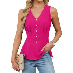 imageBlooming Jelly Womens Tank Top Summer Outfits Sleeveless Dressy Casual Blouses V Neck Work Shirts 2025 TrendyRose Red