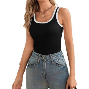 imageBlooming Jelly Womens Tank Tops Built in Bra Summer Trendy Sleeveless Tops Ribbed Square Neck ShirtsBlack