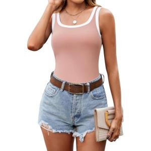 imageBlooming Jelly Womens Tank Tops Built in Bra Summer Trendy Sleeveless Tops Ribbed Square Neck ShirtsPink