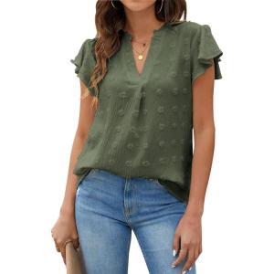 imageBlooming Jelly Womens White Blouse V Neck Ruffle Sleeve Flowy Shirts Dressy Casual Cute Summer TopsArmy Green