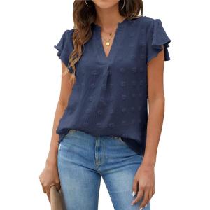 imageBlooming Jelly Womens White Blouse V Neck Ruffle Sleeve Flowy Shirts Dressy Casual Cute Summer TopsBlue