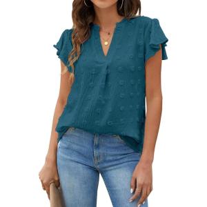 imageBlooming Jelly Womens White Blouse V Neck Ruffle Sleeve Flowy Shirts Dressy Casual Cute Summer TopsBlue03