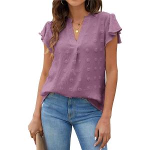imageBlooming Jelly Womens White Blouse V Neck Ruffle Sleeve Flowy Shirts Dressy Casual Cute Summer TopsGrape Purple