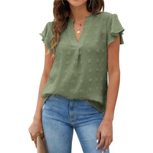 imageBlooming Jelly Womens White Blouse V Neck Ruffle Sleeve Flowy Shirts Dressy Casual Cute Summer TopsGreen