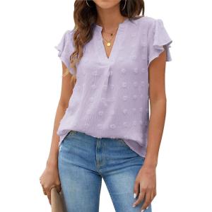 imageBlooming Jelly Womens White Blouse V Neck Ruffle Sleeve Flowy Shirts Dressy Casual Cute Summer TopsLight Purple