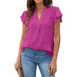 imageBlooming Jelly Womens White Blouse V Neck Ruffle Sleeve Flowy Shirts Dressy Casual Cute Summer TopsOrchid