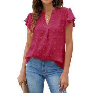 imageBlooming Jelly Womens White Blouse V Neck Ruffle Sleeve Flowy Shirts Dressy Casual Cute Summer TopsPink 03
