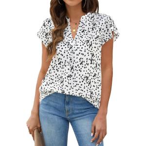 imageBlooming Jelly Womens White Blouse V Neck Ruffle Sleeve Flowy Shirts Dressy Casual Cute Summer TopsPolka Dots