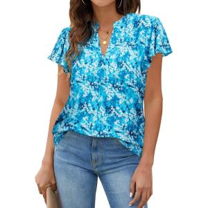 imageBlooming Jelly Womens White Blouse V Neck Ruffle Sleeve Flowy Shirts Dressy Casual Cute Summer TopsPrintblue