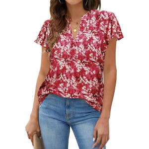 imageBlooming Jelly Womens White Blouse V Neck Ruffle Sleeve Flowy Shirts Dressy Casual Cute Summer TopsPrintpink