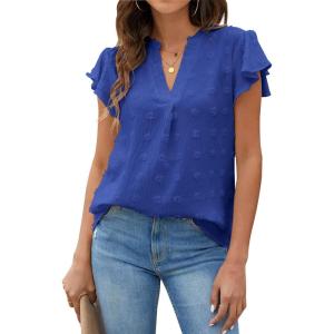 imageBlooming Jelly Womens White Blouse V Neck Ruffle Sleeve Flowy Shirts Dressy Casual Cute Summer TopsRoyal Blue