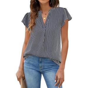 imageBlooming Jelly Womens White Blouse V Neck Ruffle Sleeve Flowy Shirts Dressy Casual Cute Summer TopsStripedgrey 02 and White