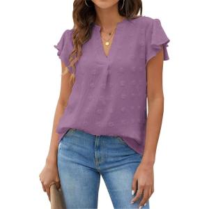 imageBlooming Jelly Womens White Blouse V Neck Ruffle Sleeve Flowy Shirts Dressy Casual Cute Summer TopsViolet