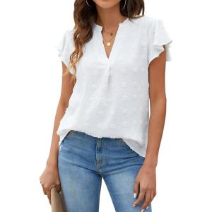 imageBlooming Jelly Womens White Blouse V Neck Ruffle Sleeve Flowy Shirts Dressy Casual Cute Summer TopsWhite